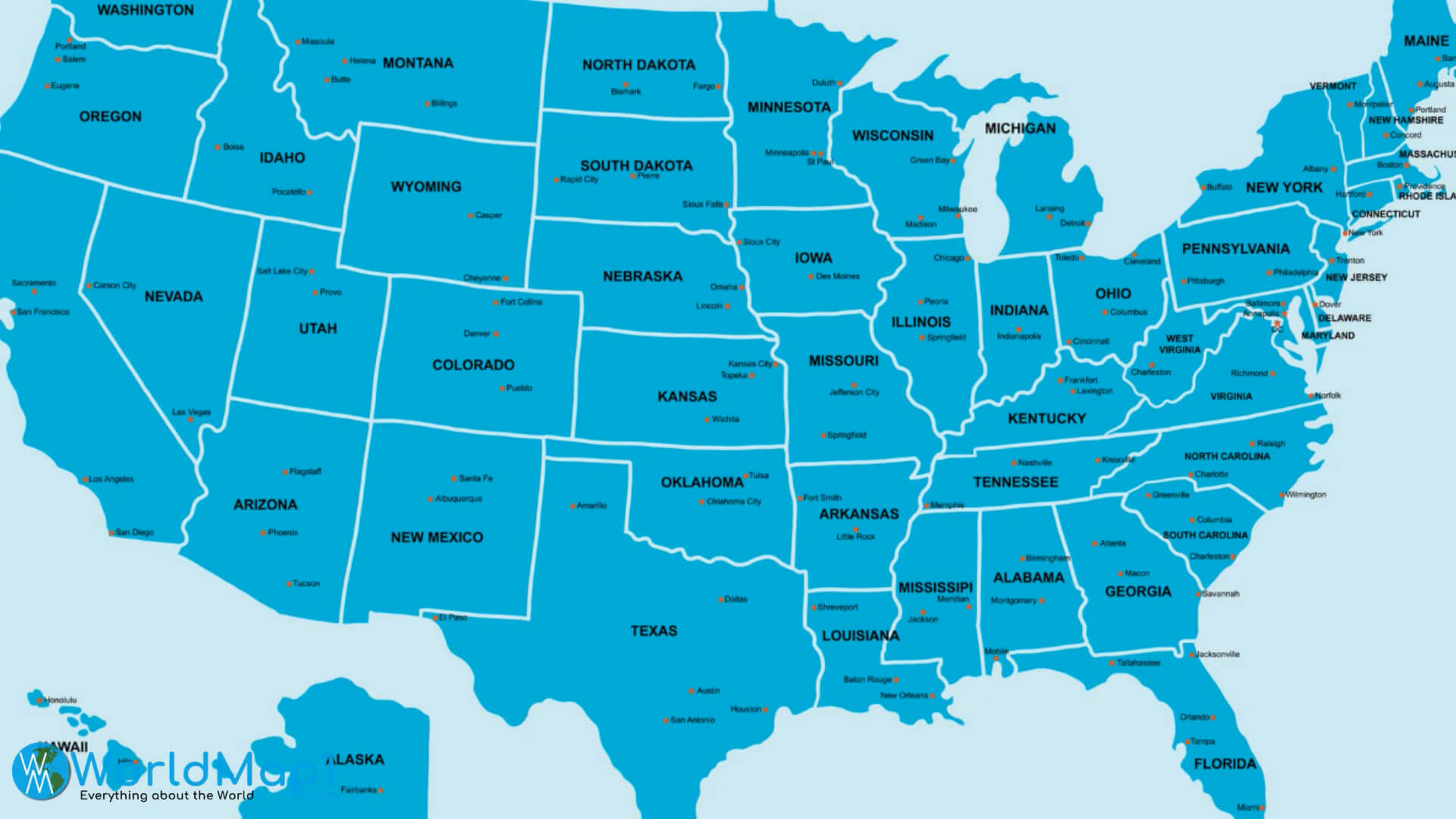 Printable United States Map with State Names and Capitals
